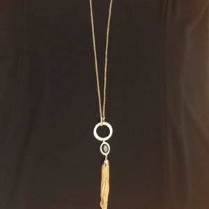 Necklace Gold Tone w/ black and rhinestone accents
